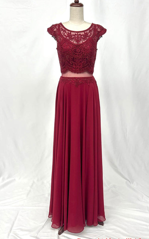 Chicas XR6001 Elegant Evening Navy A-Line Illusion Floor-Length Chiffon Dress
