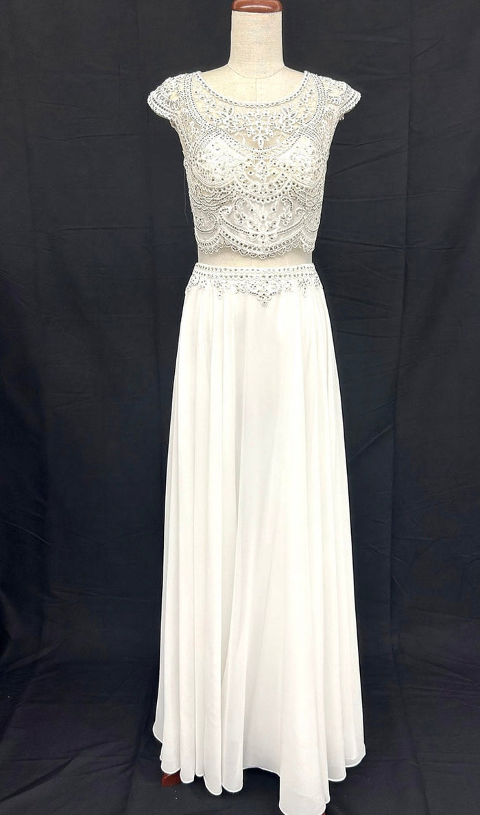 Chicas XR6001 Elegant Evening Navy A-Line Illusion Floor-Length Chiffon Dress