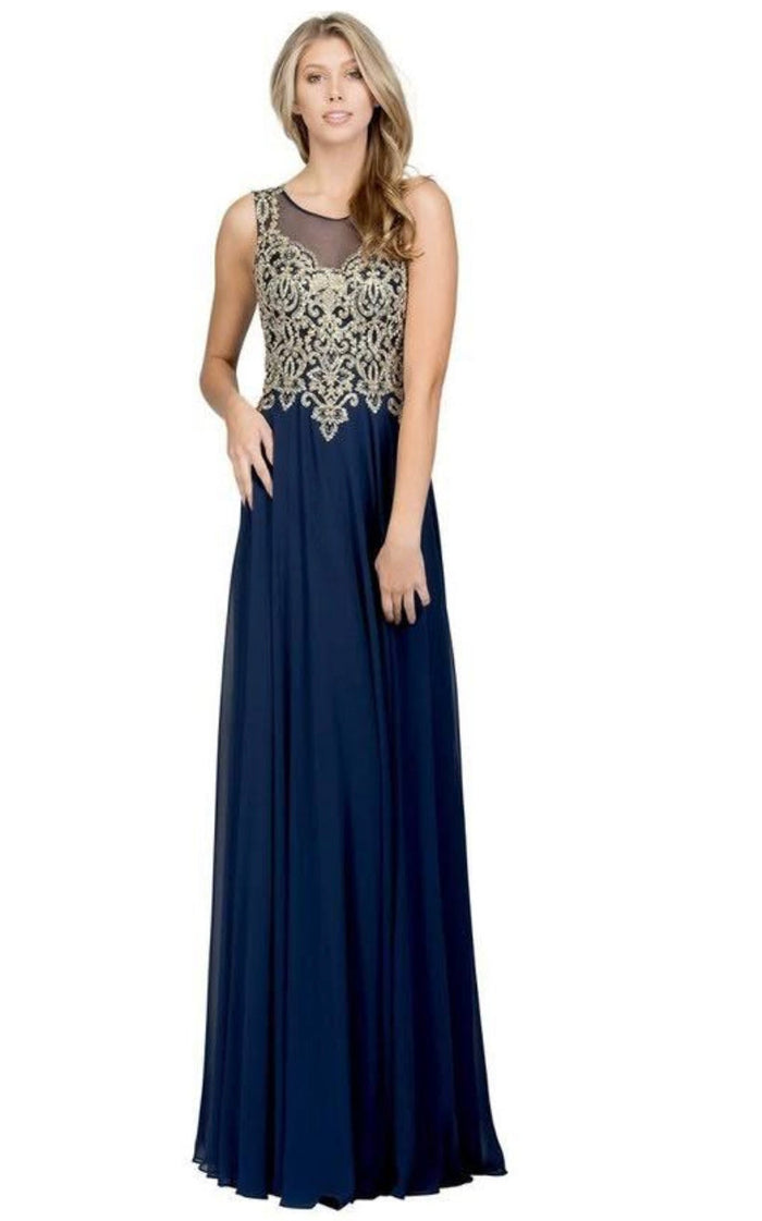 Chicas C9156 Formal Black Illusion Floor-Length Chiffon Dress