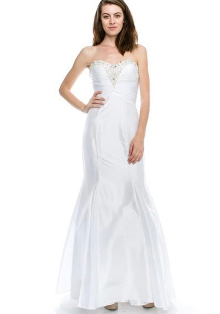 Chicas C3505 Evening Blue Strapless Floor-Length Shimmer Satin Dress