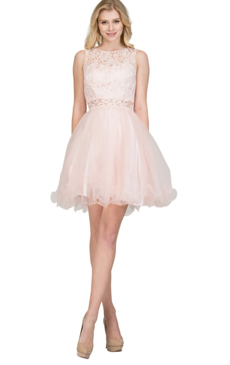 Chicas C1107 Elegant Party Black Illusion Short Beaded Tulle Dress