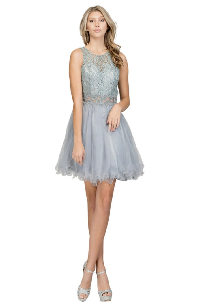 Chicas C1107 Elegant Party Black Illusion Short Beaded Tulle Dress