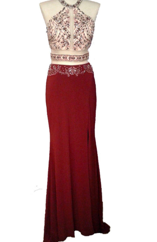Chicas CR7001 Prom Black Two-Piece Halter Long Fabric Dress