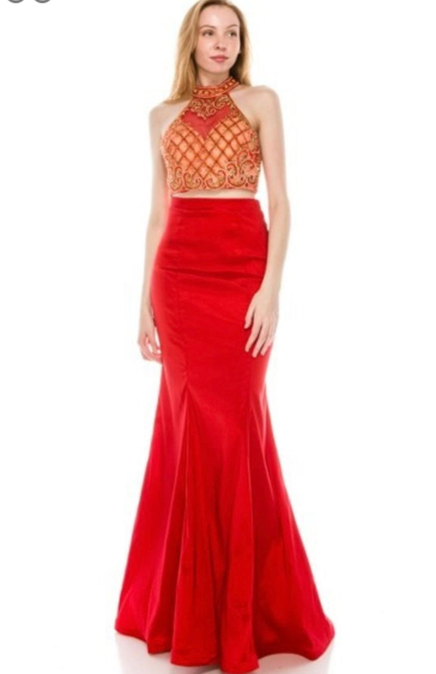 Chicas CR7009 Prom Black Mermaid Illusion Floor-Length Satin Dress