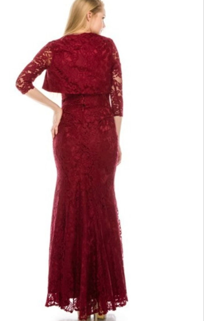 Chicas BK4801 Elegant Evening Navy Fit-and-Flare Sweetheart Floor-Length Lace Dress
