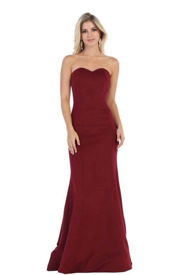 Chicas C011 Elegant Evening Red Strapless Style Fabric Dress