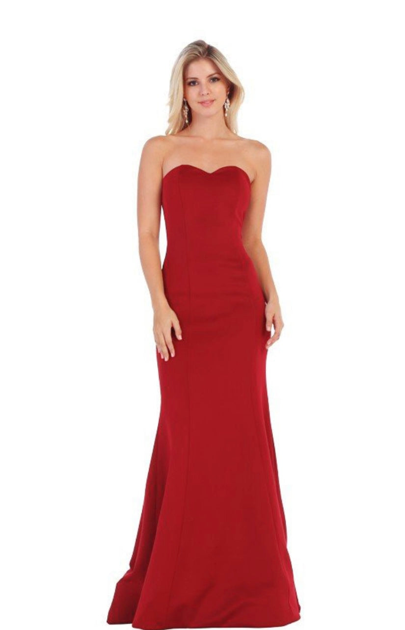 Chicas C011 Elegant Evening Red Strapless Style Fabric Dress