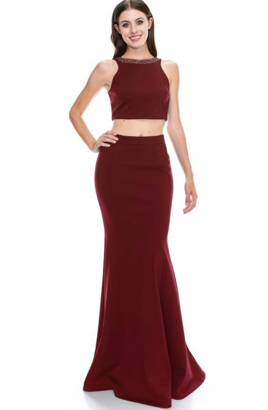 Chicas C2030 Modern Formal Black Mermaid Halter Beaded Fabric Dress