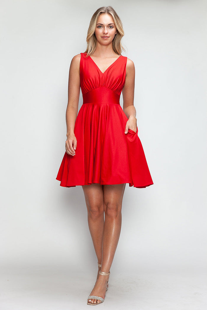 short formal dresses with pockets V-Neck Satin A-Line Dress by Perrty 3090 formal short cocktail dresses