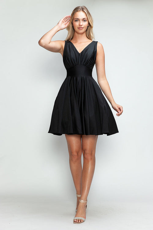 short formal dress with pockets V-Neck Satin A-Line by Perrty 3090 chanderi