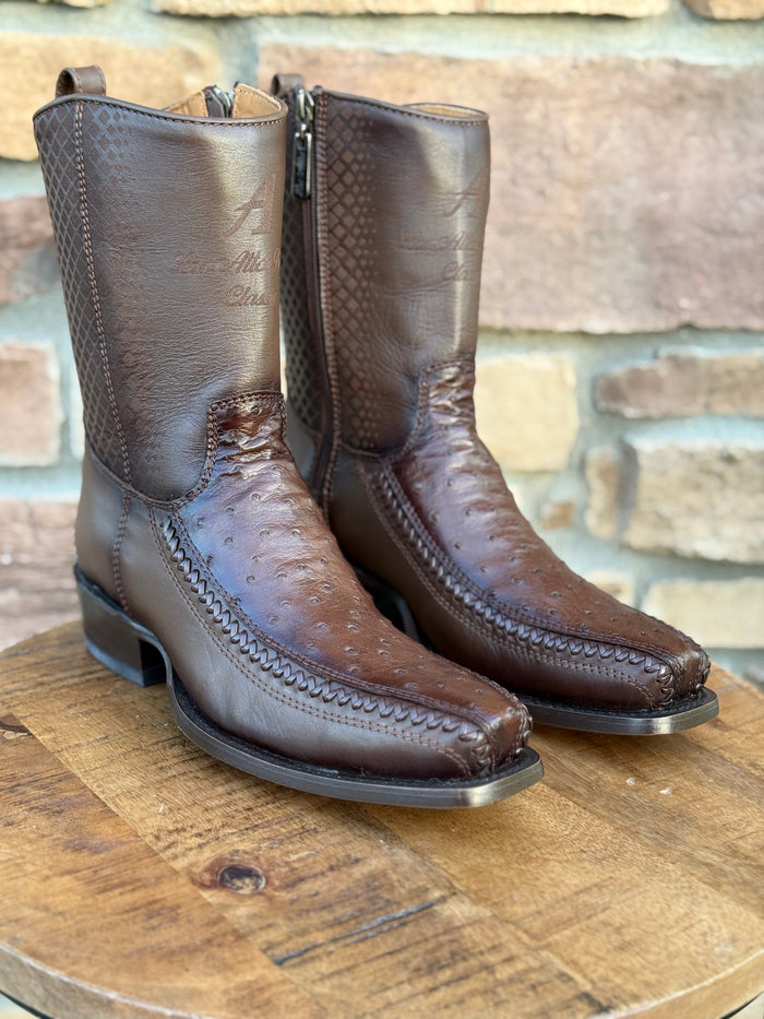 Men's Los Altos Ostrich 7X Toe Ankle Boots Brown