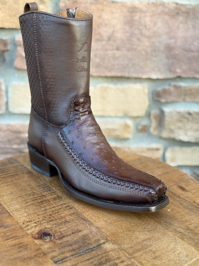 Men's Los Altos Ostrich 7X Toe Ankle Boots Brown