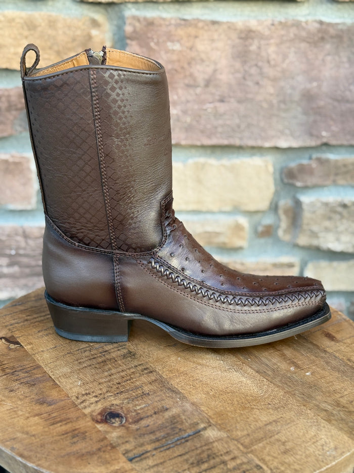 Men's Los Altos Ostrich 7X Toe Ankle Boots Brown