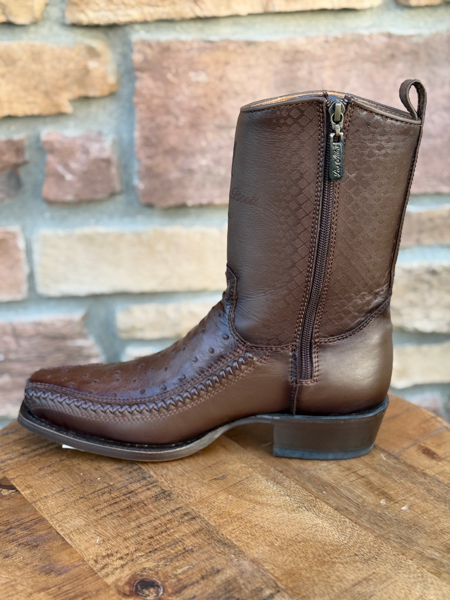 Men's Los Altos Ostrich 7X Toe Ankle Boots Brown