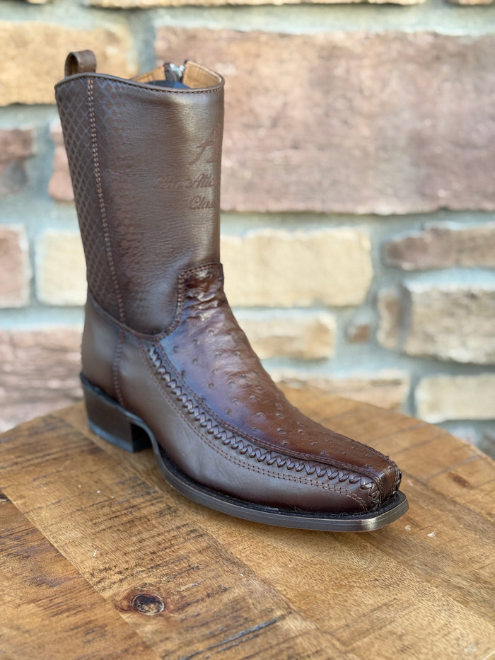 Men's Los Altos Ostrich 7X Toe Ankle Boots Brown