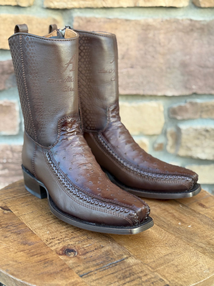 Men's Los Altos Ostrich 7X Toe Ankle Boots Brown