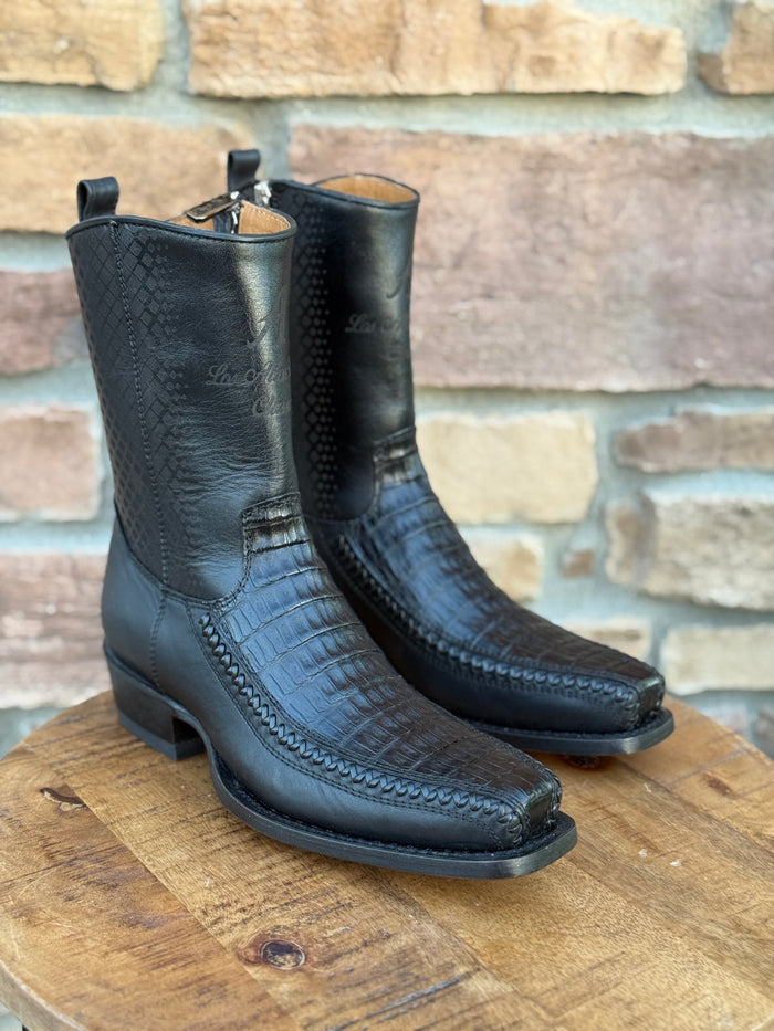 Men's Los Altos Caiman Belly 7X Toe Ankle Boots Black