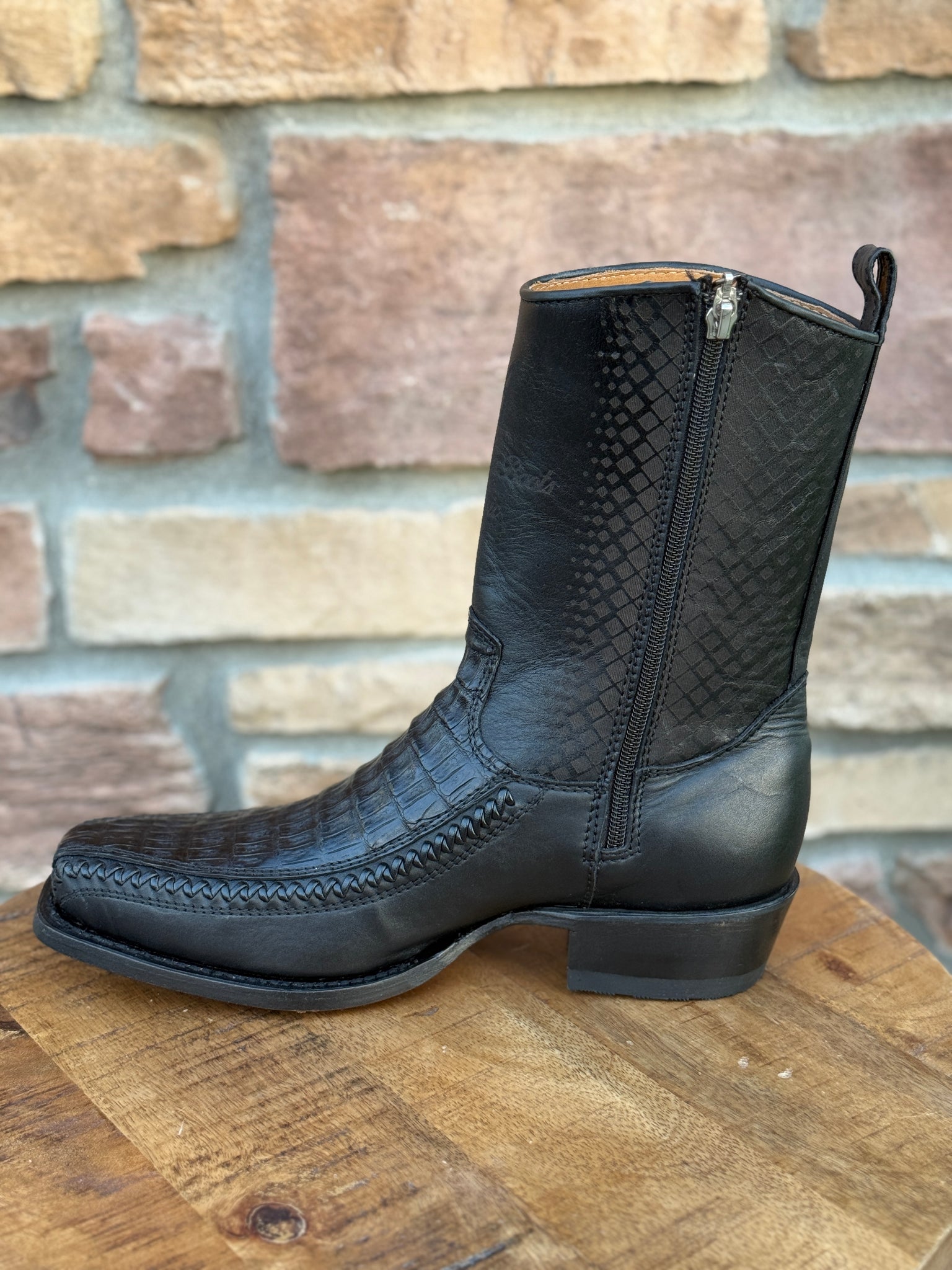 Men's Los Altos Caiman Belly 7X Toe Ankle Boots Black