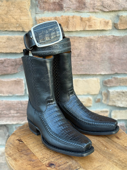 Men's Los Altos Caiman Belly 7X Toe Ankle Boots Black