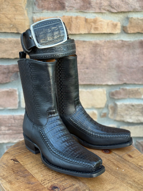 Men's Los Altos Caiman Belly 7X Toe Ankle Boots Black