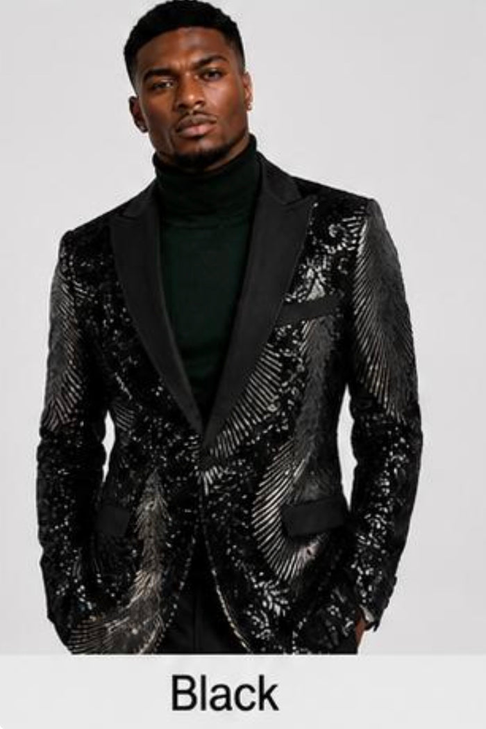 Mens Sequin Christmas Holiday Blazer – Luxury Party Jacket for New Year Jacket Sparkly Dinner Jacket in Color "Black"