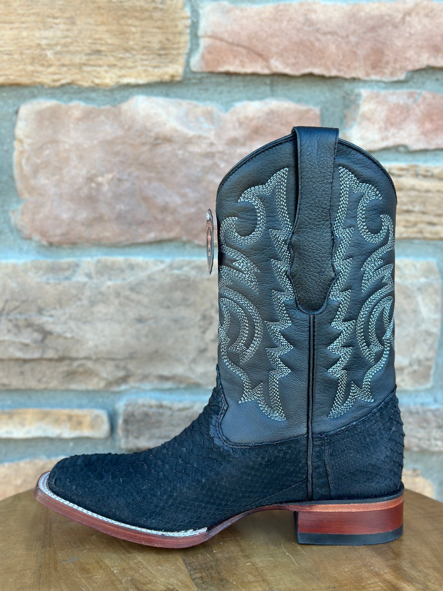 Los Altos Python Suede Black Wide Square Toe Boots
