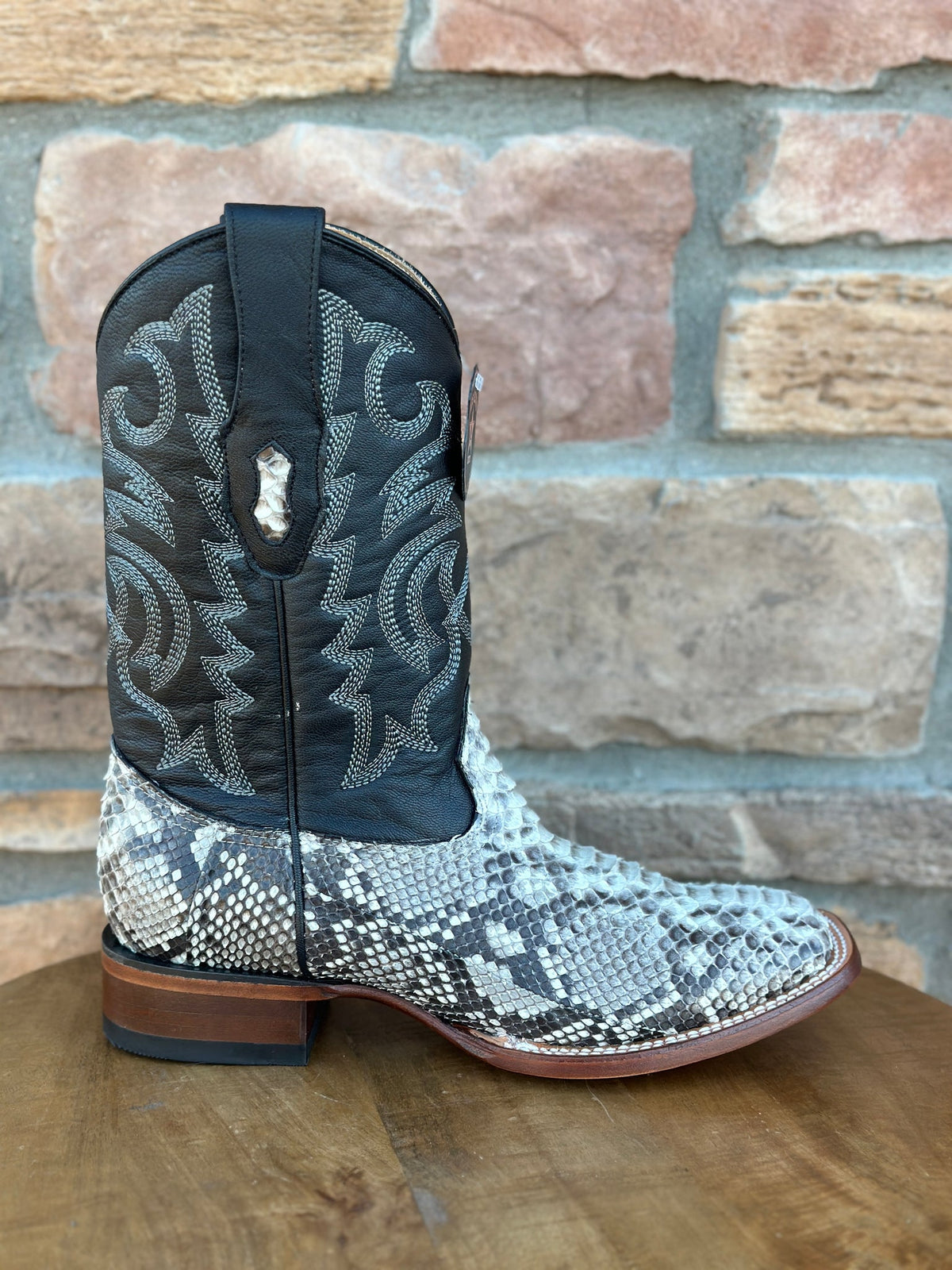 Los Altos Natural Python Wide Square Toe Boots