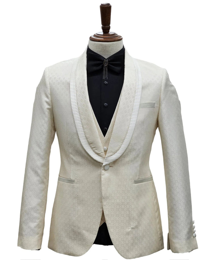 Ivory Tuxedo - Cream Wedding Suit - Off White Groom Shawl Lapel Suit