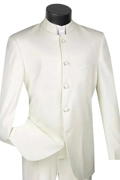 Ivory  Prom Tuxedo Suit - Ivory  Wedding Suit - Mens Five Button Mandarin Banded Tuxedo