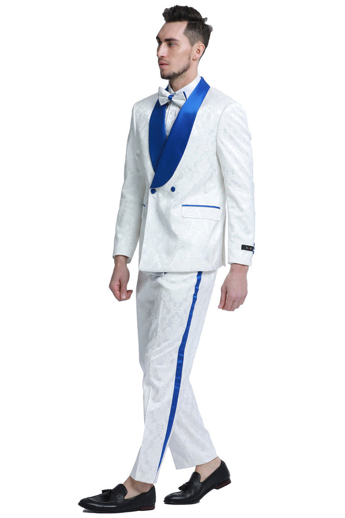 Men's Slim Fit Paisley Tuxedo - Double Breasted Smoking Jacket for Prom & Wedding by Tazzio