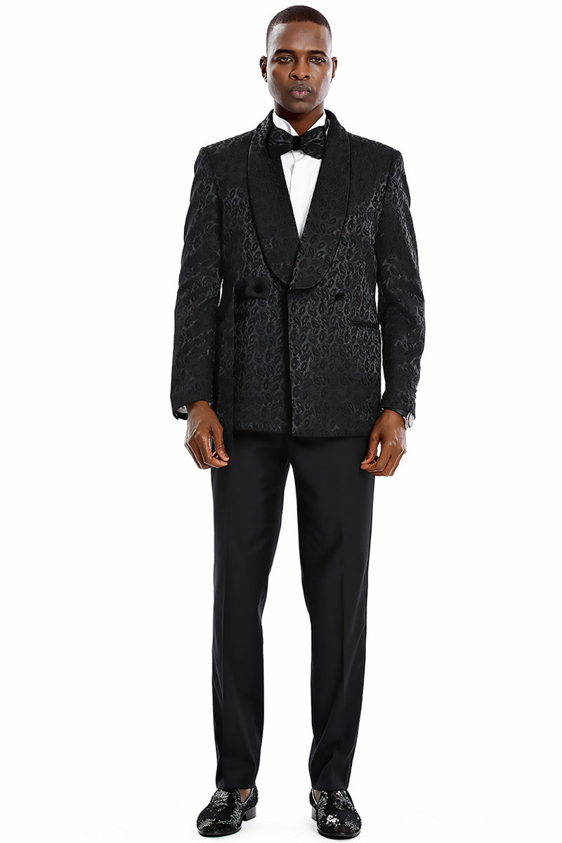Men's Double Breasted Paisley Smoking Jacket in Black