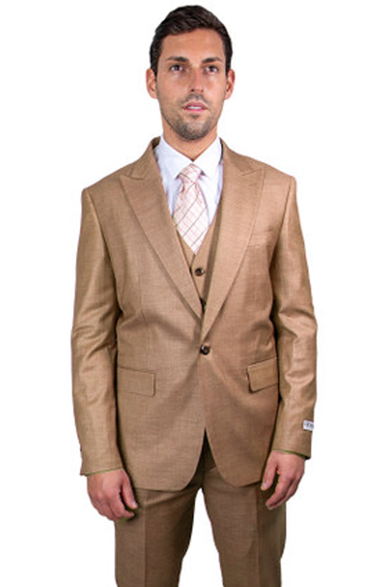 Taupe Sharkskin Stacy Adams Men's 1-Button Suit with Peak Lapel