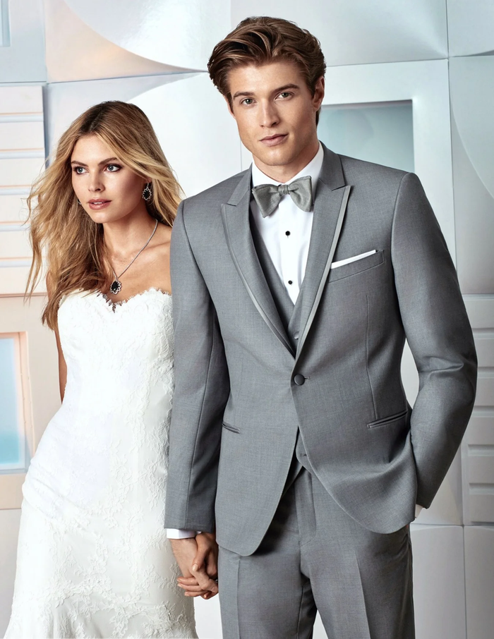 Designer Gray Prom Tuxedo - Grey Wedding Notch Lapel Suit
