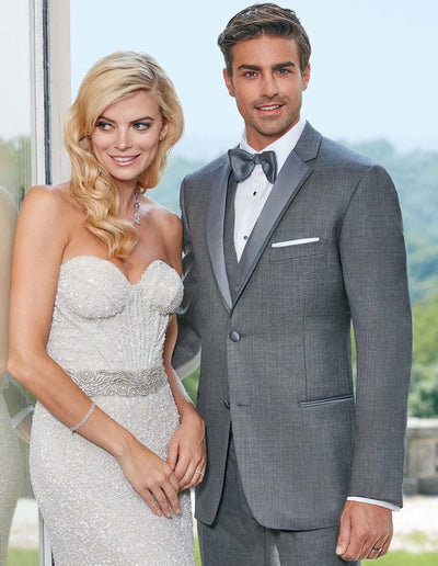 Gray Prom Suit - Mens Designer Grayson Satin Trim Wedding Tuxedo in Grey by PROMTUXEDO
