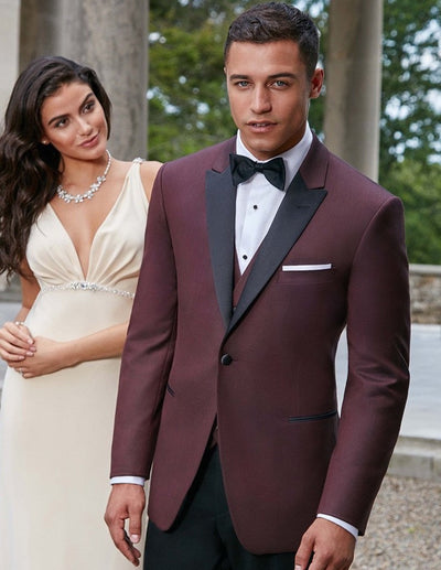 Maroon Prom Suit - Maroon Prom Tuxedo Suits - Maroon Wedding Tuxedo Mens Designer Marbella One Button Peak Tuxedo in Burgundy