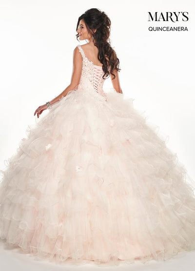 Sweetheart Floral Appliqué Ruffle Tulle Ball Gown with Tulle Cape by Rachel Allan MQ2071