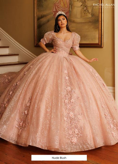 Sweetheart Beaded Corset 3D Floral Appliqué Glitter Tulle Ball Gown by Rachel Allan RB1195