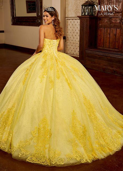Strapless Sweetheart Beaded Appliqué Glitter Tulle Quinceañera Dress by Rachel Allan MQ2150