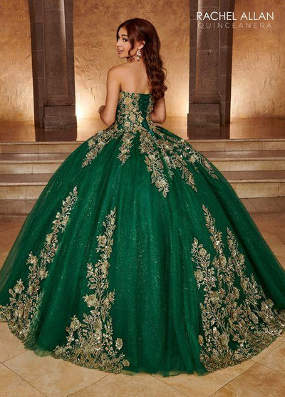 Strapless Sweetheart 3D Floral Lace Appliqué Glitter Tulle Ball Gown by Rachel Allan RQ1111