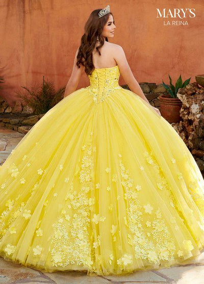 Strapless Sweetheart 3D Floral Lace Appliqué Glitter Tulle Quinceañera Dress by Rachel Allan MQ2159