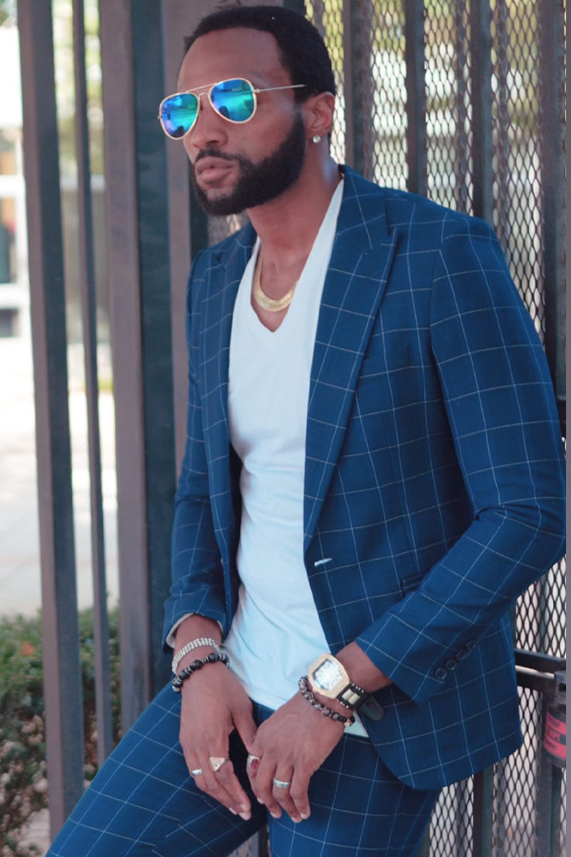 Men's Mode: Navy Blue Windowpane Suit
