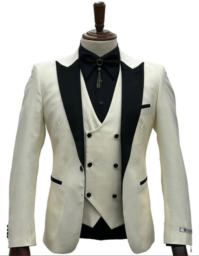 Ivory Wedding Suit - Peak Label Cream Tuxedo Suit - Ivory Dinner Jacket Plus Pants by USA Men's Outlet