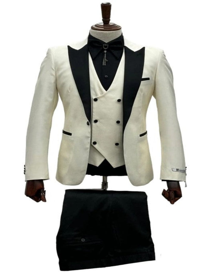 Ivory Wedding Suit - Peak Label Cream Tuxedo Suit - Ivory Dinner Jacket Plus Pants by USA Men's Outlet