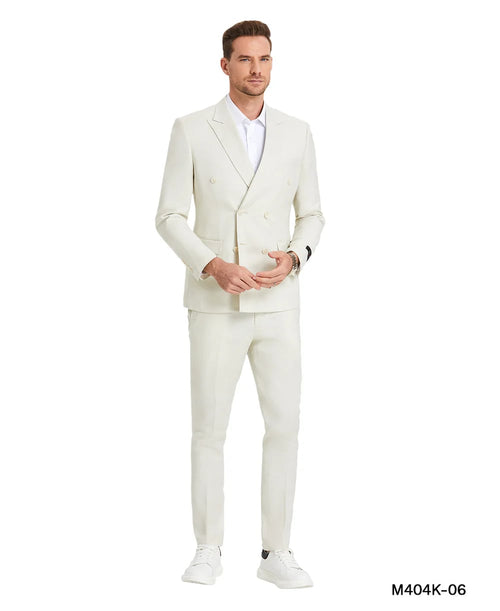 Ivory Double Breasted Linen Suit - Cream Color Summer Suit by USA Men's Outlet