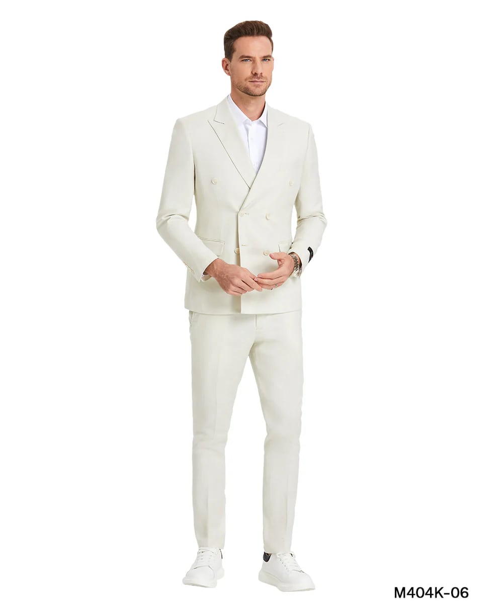 Ivory Double Breasted Linen Suit - Cream Color Summer Suit by USA Men's Outlet