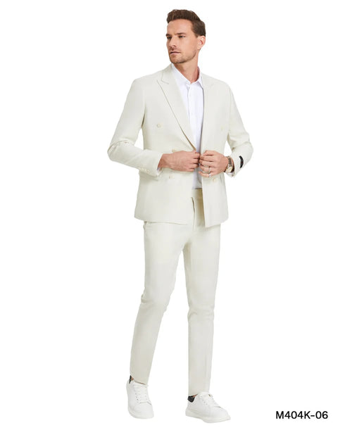 Ivory Double Breasted Linen Suit - Cream Color Summer Suit by USA Men's Outlet