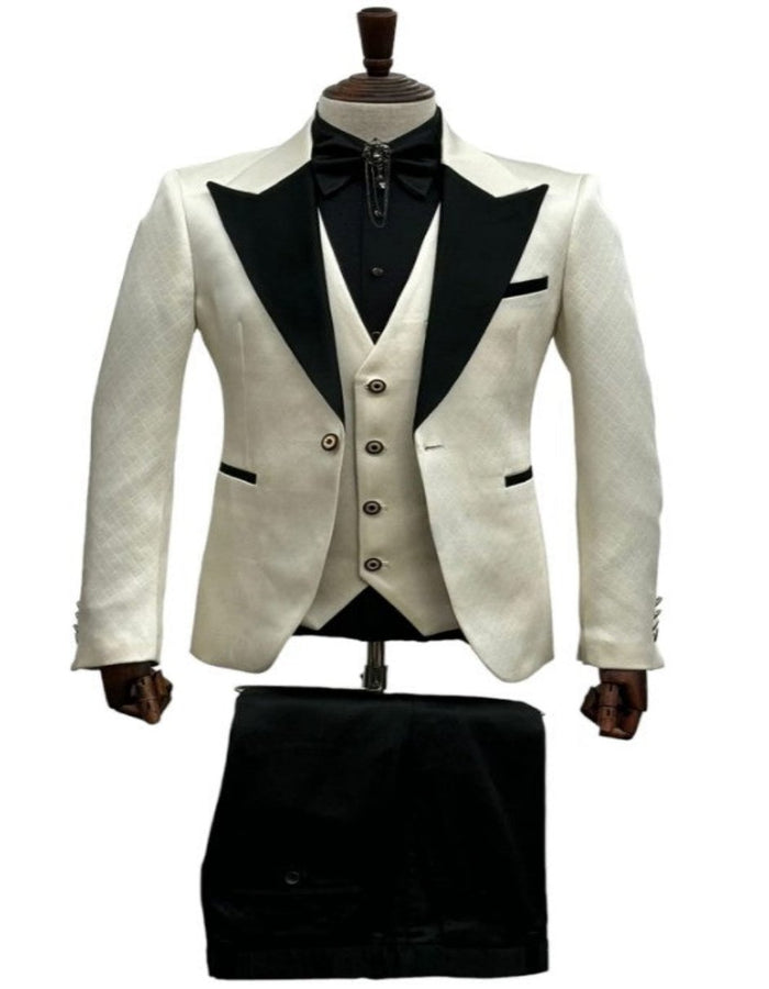 Ivory Wedding Suit - Cream Tuxedo Suit Slim Fit - Ivory Dinner Jacket Plus Pants USA Men's Outlet