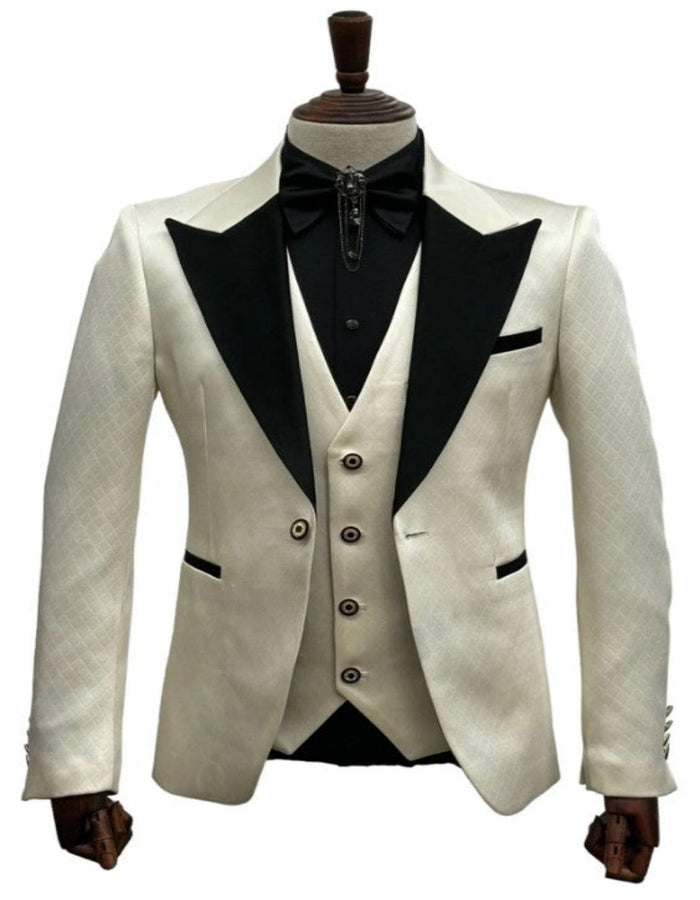 Ivory Wedding Suit - Cream Tuxedo Suit Slim Fit - Ivory Dinner Jacket Plus Pants USA Men's Outlet