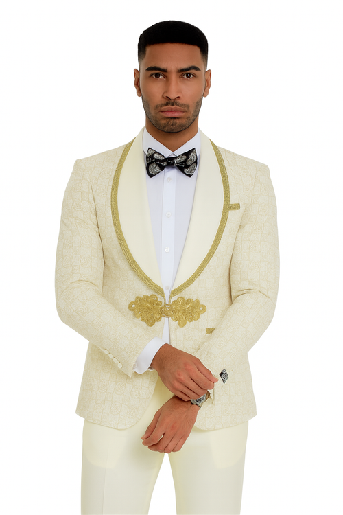 2026 Ivory and Gold 2pc Men's Suit by Tazzio