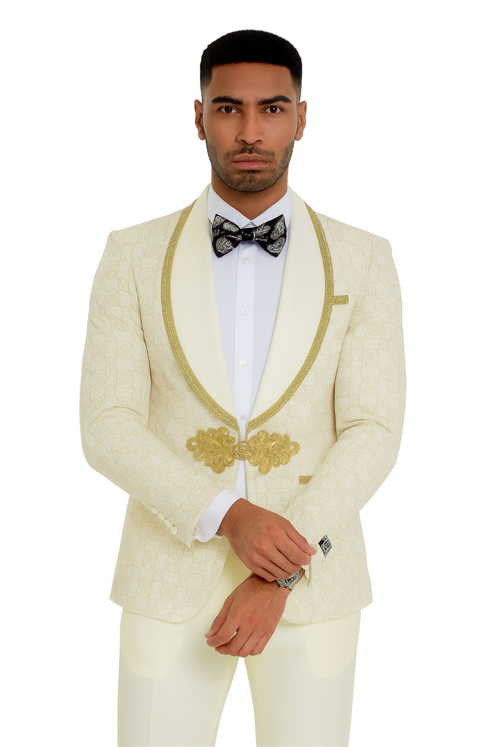 2026 Ivory and Gold 2pc Men's Suit by Tazzio